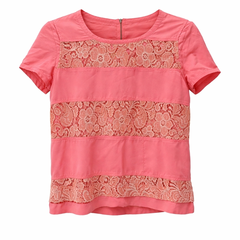 Miu Miu 2000 Spring Summer Coral Lace-Trim Short Sleeve Women's Top